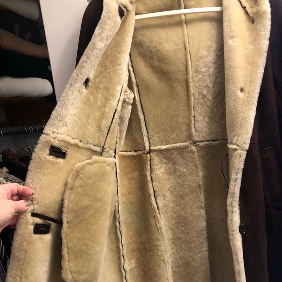 Genuine shearling chocolate brown car coat, size small. - Picture 3 of 17